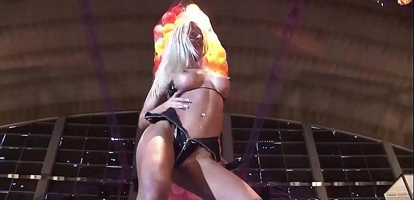  hot babe masturbating on public stage